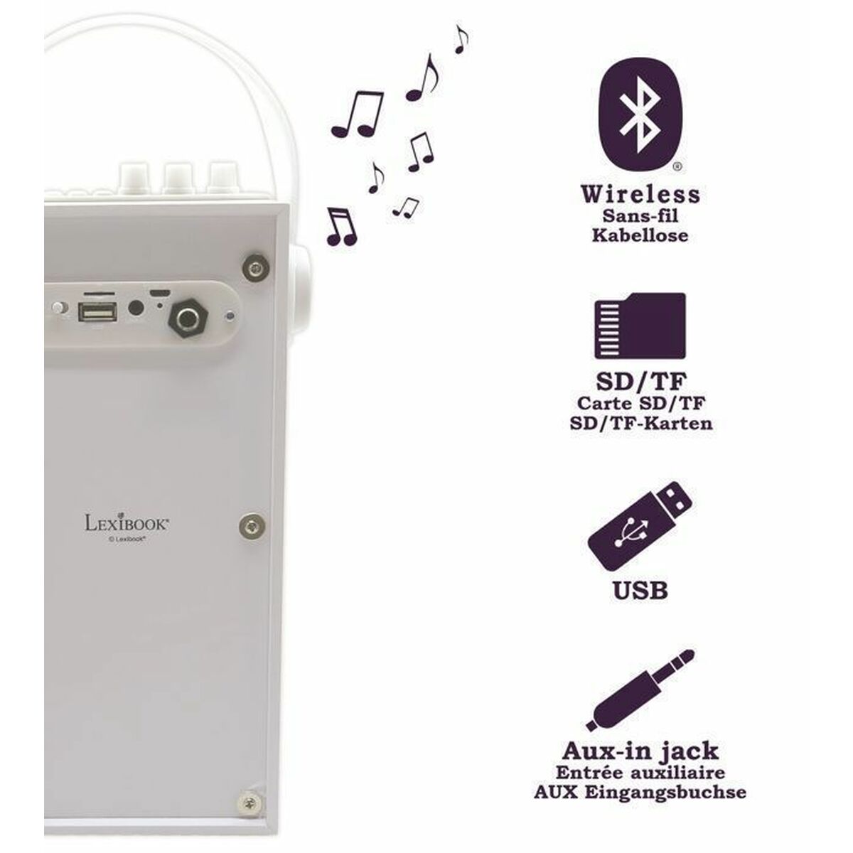 Draagbare Bluetooth Luidspreker met Microfoon iParty Lexibook BTP180Z Wit Bluetooth